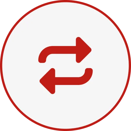 Red circular arrows icon within a red-outlined circle.
